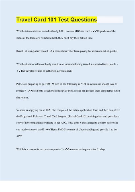 Travel Card 101 Quiz Solution .